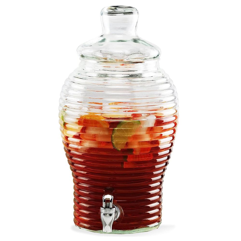 JoyJolt 1 Gallon Clear Glass Drink Dispenser with Spout PLUS Bonus