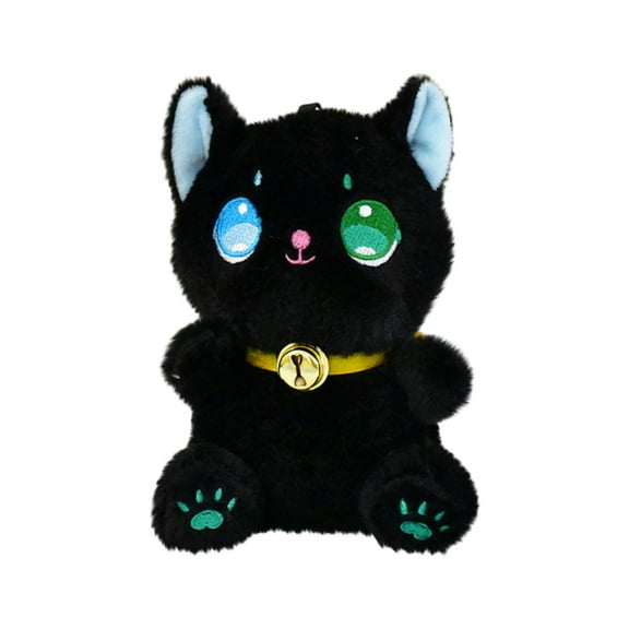Adorable Black Cat Plush Toy with Colorful Embroidered Eyes, Soft Stuffed Animal for Kids & Collectors, 8 Inches
