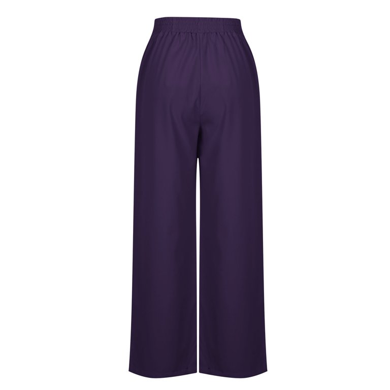 Ayolanni Purple Pants for Women Plus Size Palazzo Wide-Leg Elastic