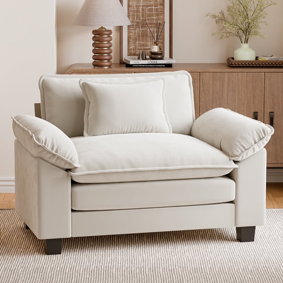 WACASA Modern Accent Chair and a Half, 49.5'' W Oversized Chairs in Living Room, Chenille Comfy Reading Chair, Armchair with Wide Armrests, White