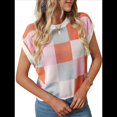 thumbnail image 2 of Suéter de Verano para Mujer, de Punto, con Cuello Redondo, Mangas y Bloques de Color, Rosa y Naranja Talla M, 2 of 9