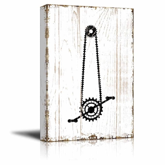wall26 - Canvas Wall Art - The Chain of a Bike on Vintage Wooden Style Background - Gallery Wrap Modern Home Art | Ready to Hang - 32x48 inches