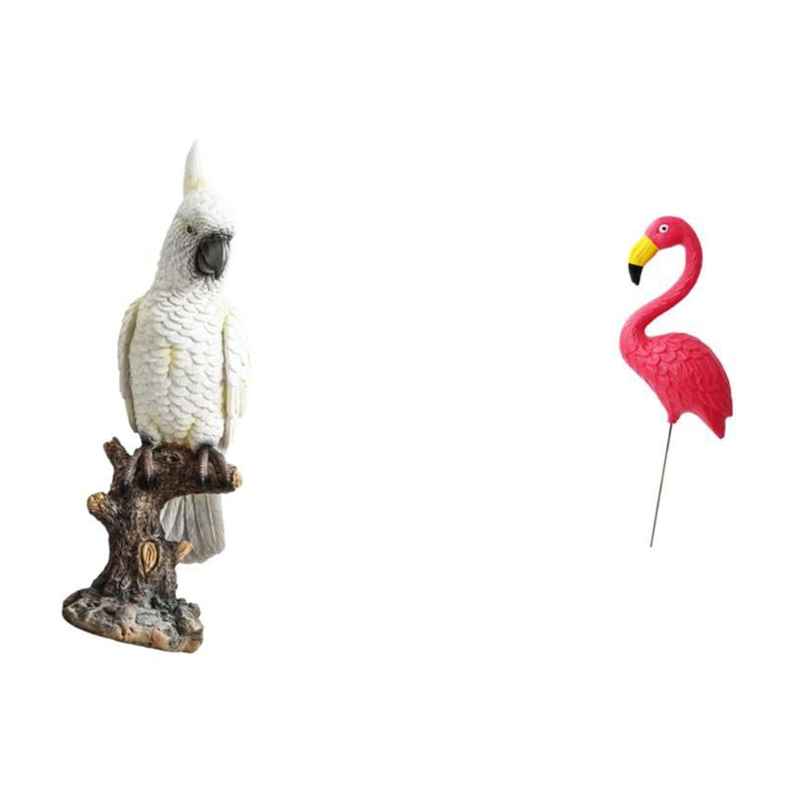 CarpNettore Parrot Bird Statue Animal Sculpture Resin Indoor Decorative Figurine Yard Art Ornament for Desk Table Centerpiece Fireplace Cabinet Backyard Fairy Garden Accessories Flamingo Garden