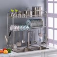thumbnail image 3 of Kitchen Sink Rack, Stainless Steel Double Layer Sink Shelf 36.6" x 11" x 31.5" Kitchen Bowl Rack, Black, 3 of 7