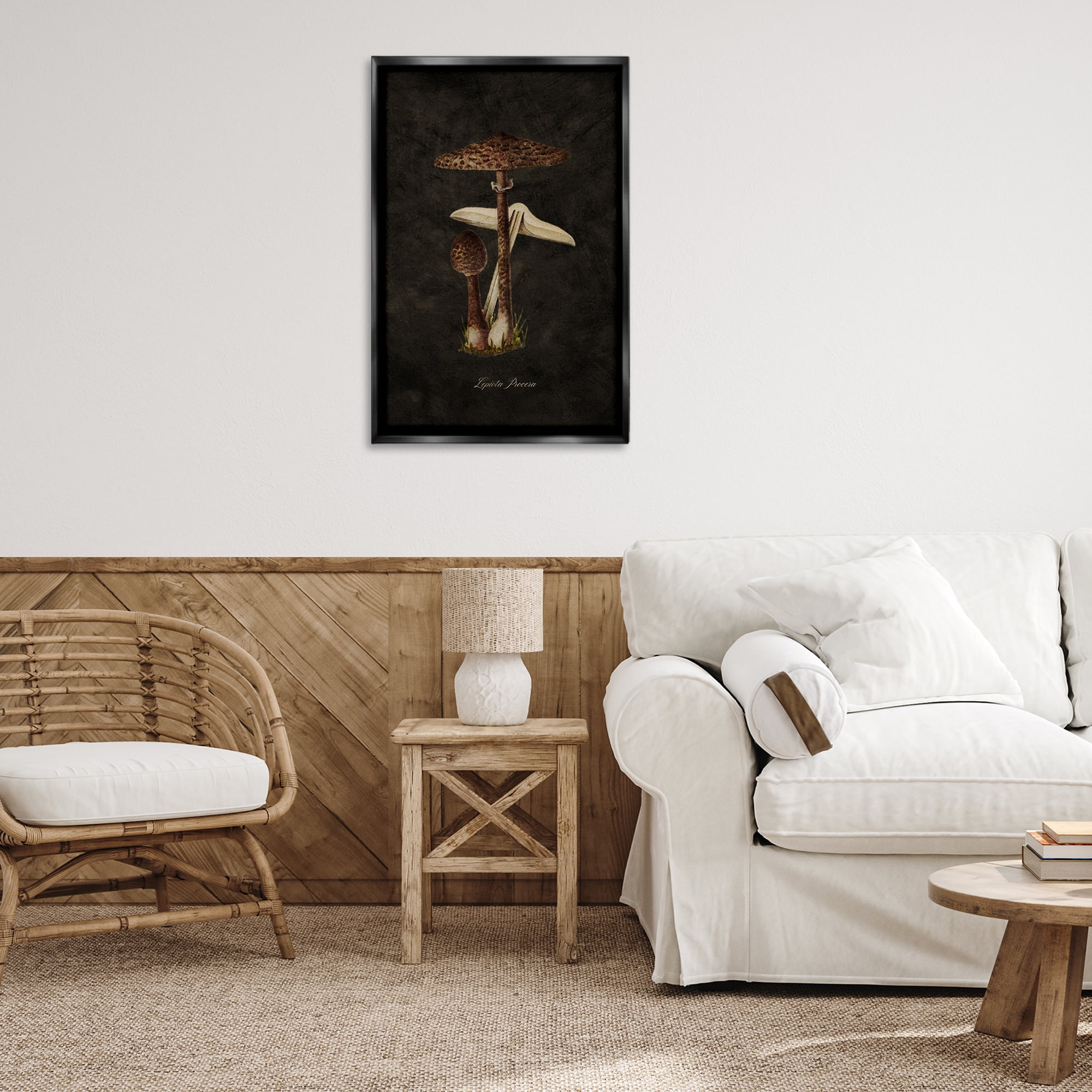 Stupell Industries Dark Woodland Mushroom Plants & Flowers Painting Black Floater Framed Canvas Art Print Wall Art, 21 x 31