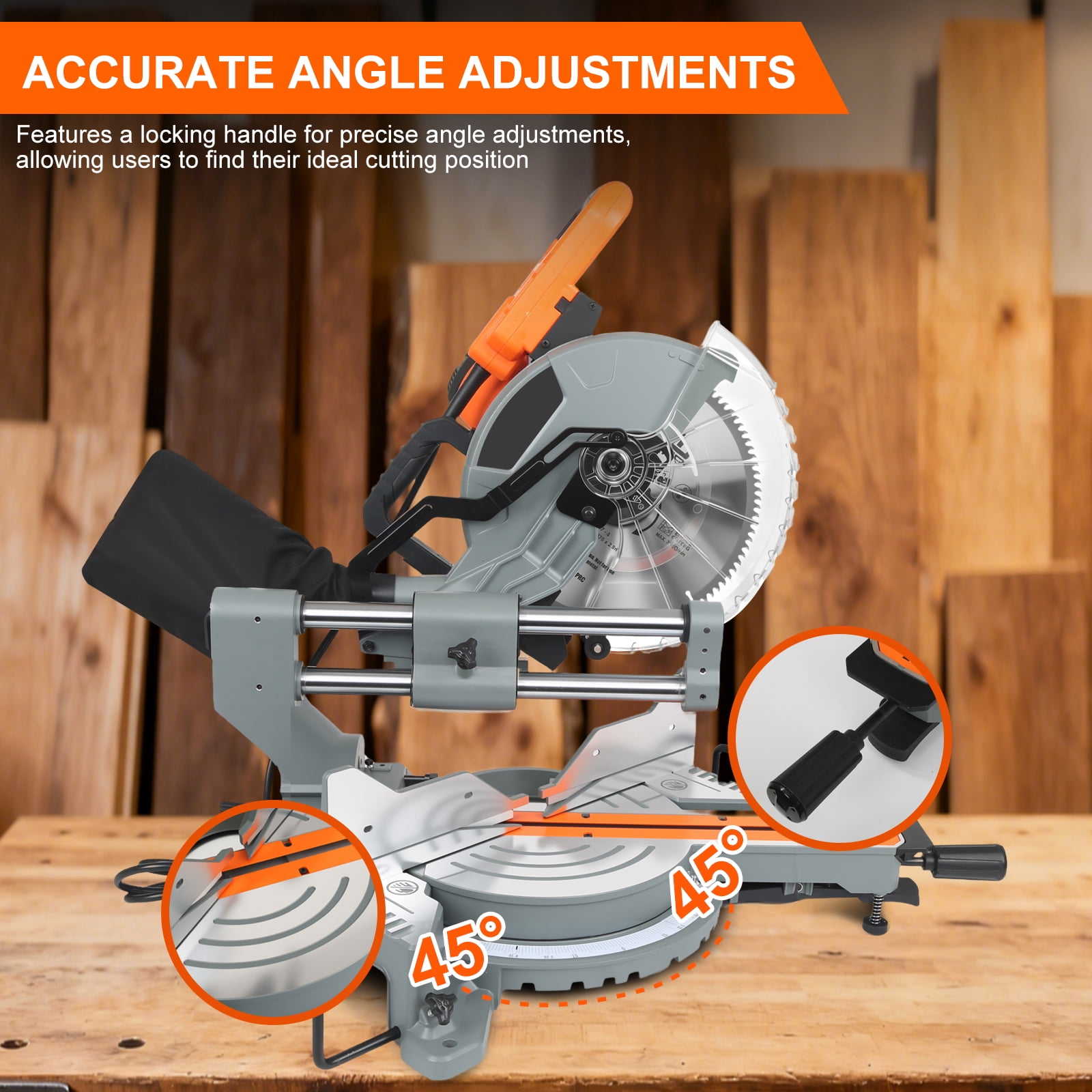 10-Inch Sliding Compound Miter Saw, Corded 15 Amp Miter Saw, Double Bevel with 100-Tooth Carbide Blade, LED Light, Angle Adjustable for Precision Cuts on Wood, Decking, Laminates