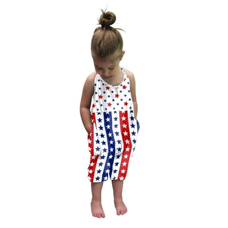 

Playsuit Baby Independence Forth-Of-July Toddler Day Girls Kids Romper Jumpsuit Girls Romper&Jumpsuit White 90