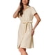 thumbnail image 4 of Vestido de camisa de lino y algodón de mujer con cuello en V y botones cortos M Beige, 4 of 6