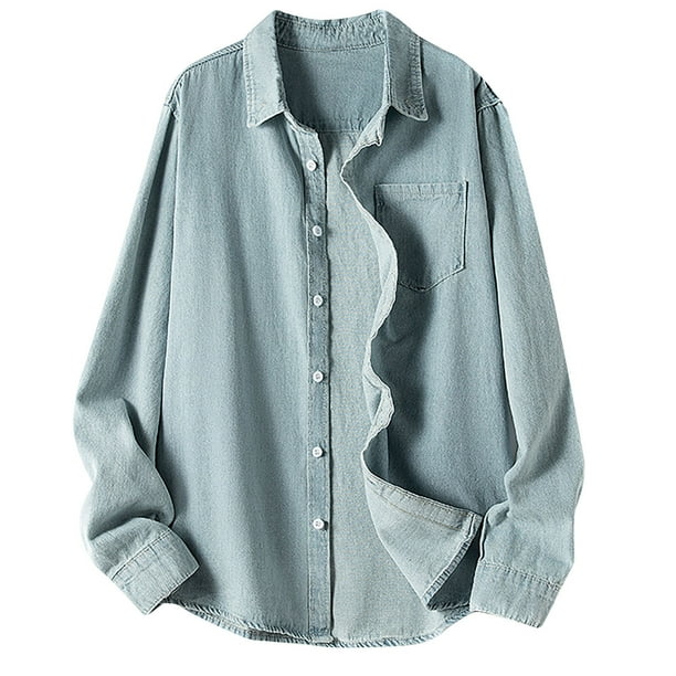 Chaquetas de Prendas de Vestir Casuales Para Hombres Botón de Mezclilla Casual de Moda Chaqueta de Manga Larga de Color Sólido Abrigo de Blusa de Mezclilla Odeerbi ODB-4