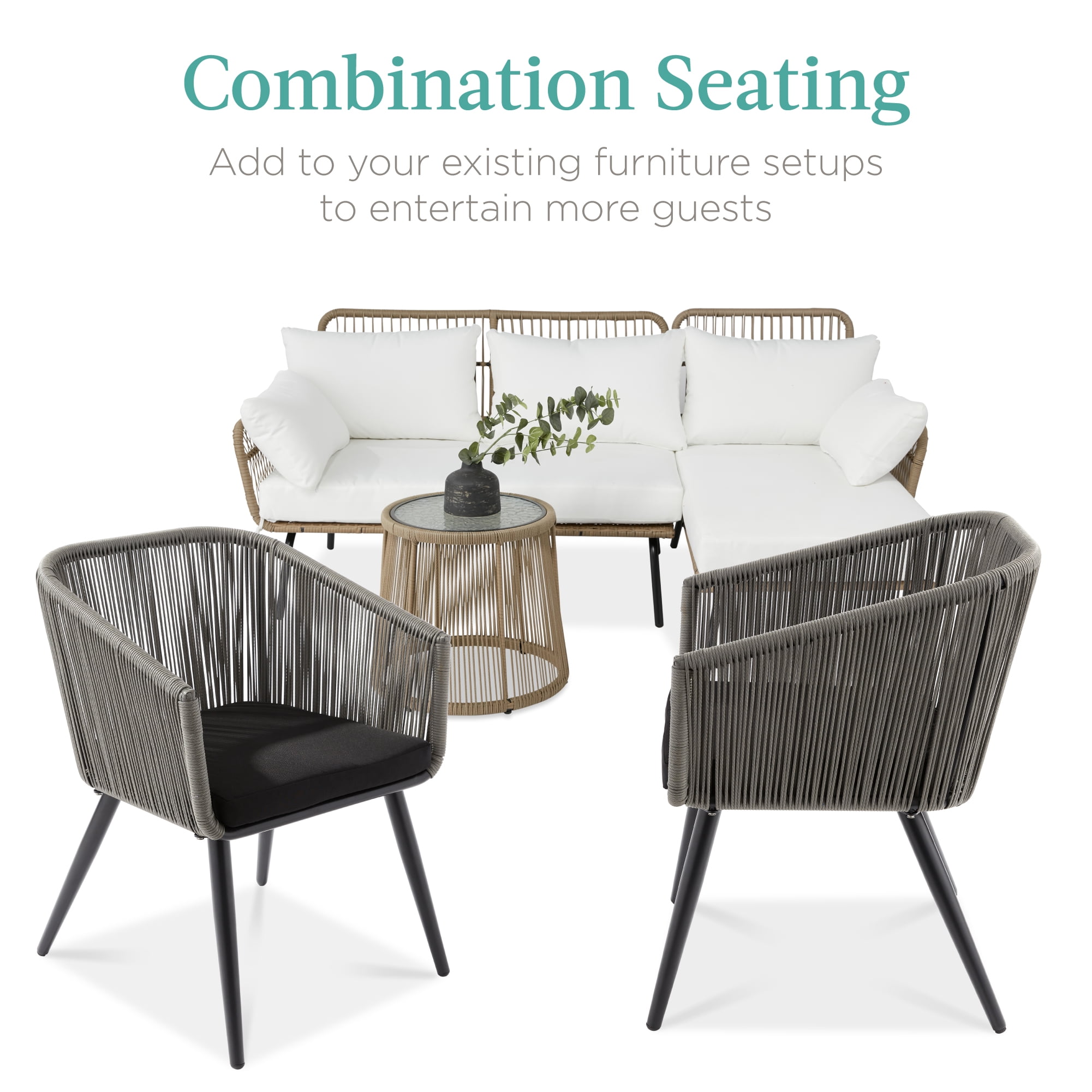 Best Choice Products Set of 2 Outdoor Patio Dining Chairs Woven Wicker Seating 250lb Capacity - Gray/Black