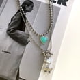 thumbnail image 5 of Collar estético, colgante con dije de corazón de turquesa en ángulo, collar de cadena en capas, gargantilla de cadena gótica, joyería, atuendo de moda punk, 5 of 5