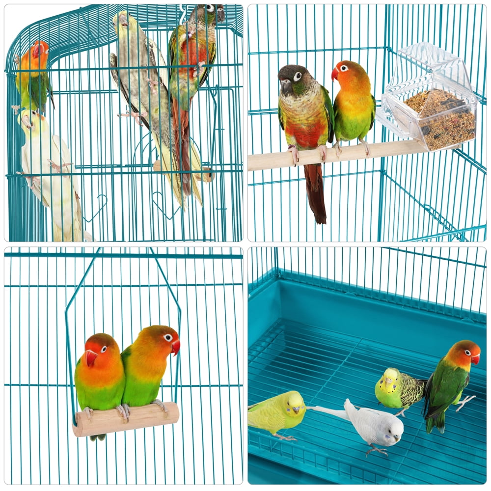 Renwick 41" Open Top Metal Bird Cage with Slide-Out Tray, Teal Blue