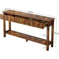 thumbnail image 6 of Knocbel Long Console Table Narrow Storage Sofa Table Entryway Table with Bottom Storage Shelf and 4 Different Size Drawers for Living Room Hallway Entryway, 59.8"D x 11"W x 34.2"H Brown, 6 of 8