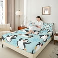 thumbnail image 4 of Manfei Cute Cartoon Penguin Twin Sheet Sets 3pcs, Kawaii Animal Twin Fitted Sheet, Blue Snowflakes Flat Sheet, Breathable Home Decor, 4 of 7