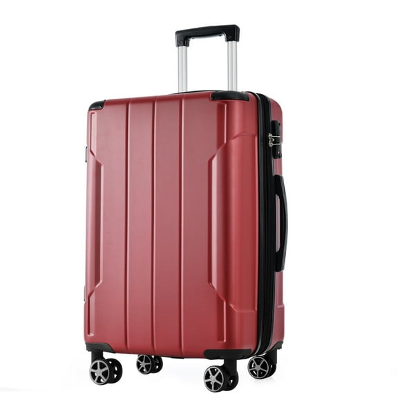 Lisonu 24-Inch Expandable Hardside Checked Luggage, Lightweight ABS Spinner Suitcase with 8 Wheels, TSA Lock, and Adjustable Handle for Travel, Red
