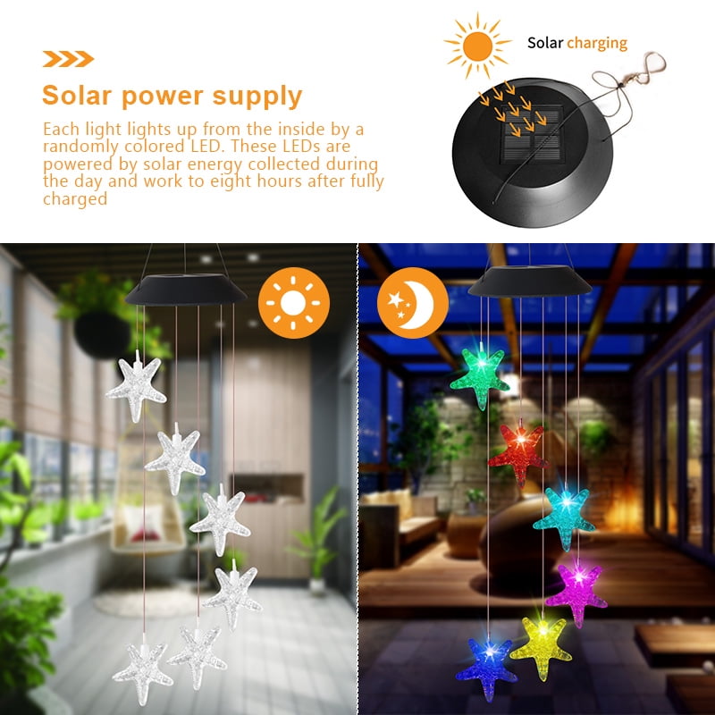 Color-changing LED solar  starfish Light moving wind chime light garden 