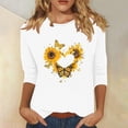 thumbnail image 2 of Tnhcen Chemises à Manches 3/4 Col Rond Imprimé Floral Automne pour Femmes - Basiques Décontractés Grande Taille P-3TG, 2 of 4