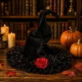 thumbnail image 5 of Odeerbi Womens Halloween Witch Hat Ruffle Wide Brim Curved Pointed Tall Hat Party Dress Up Accessory, 5 of 6
