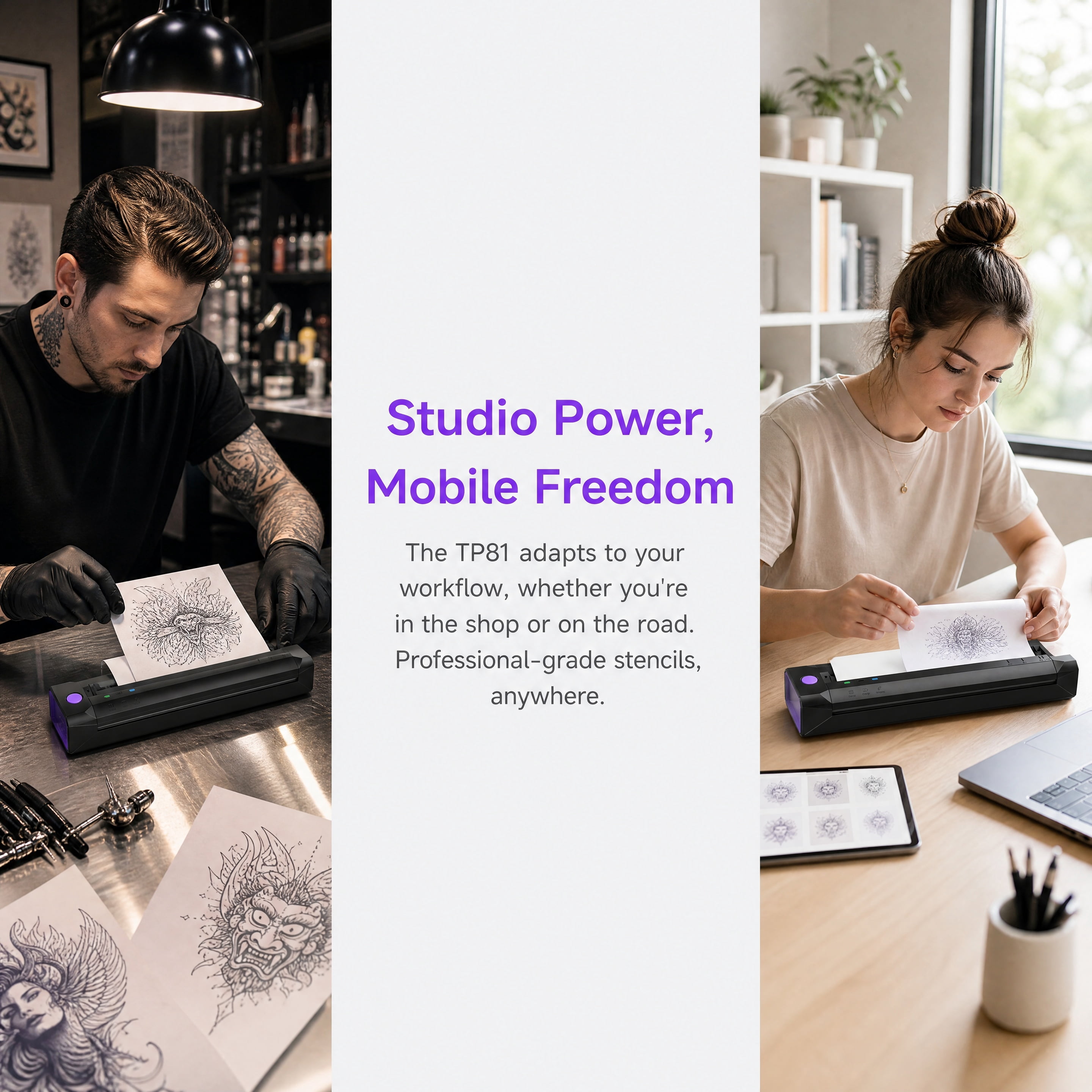 Phomemo Upgraded Tattoo Stencil Printer, A881U Wireless Thermal Tattoo Printer, Essential Tattoo Equipment for Both Experienced Artists and Beginners, Compatible with Phone and PC