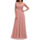 thumbnail image 1 of Vestido largo de fiesta xkwyshop con escote en V, encaje, manga media, espalda descubierta, cremallera y abertura, color rosa L, 1 of 5