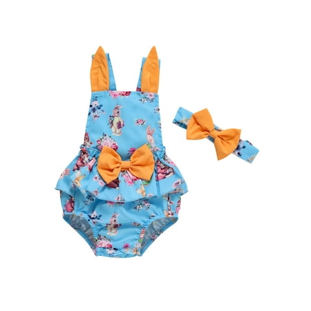 

Niceyoeuk Infant Baby Rabbit Print Jumpsuit Suspender Bodysuit with Hairband