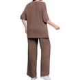 thumbnail image 5 of Plus Size Women 2 Piece Solid Casual Sets Short Sleeve Tops and Wide Leg Pants Outfit, 5 of 6