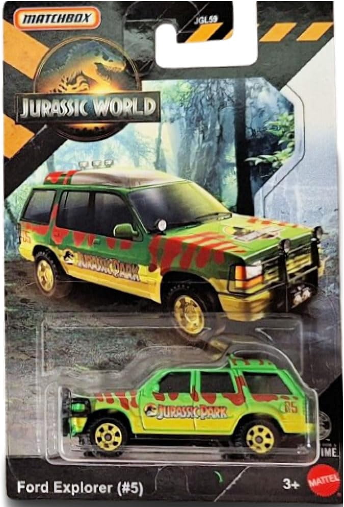 Matchbox Jurassic World Die-Cast Vehicle Set, 7 Pieces, Ages 3+, Ford Explorer, Jeep Wrangler, Mercedes-Benz, Helicopter JGL59-979C