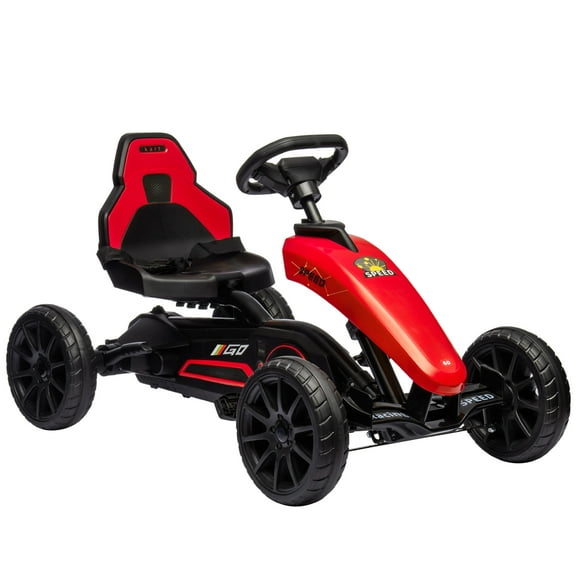 Kids Pedal Go Kart with Adjustable Seat & Handbrake, Outdoor Ride-On Toy for Ages 3-8 - 4 Shock-Absorbing Wheels, Swing Axle, Red