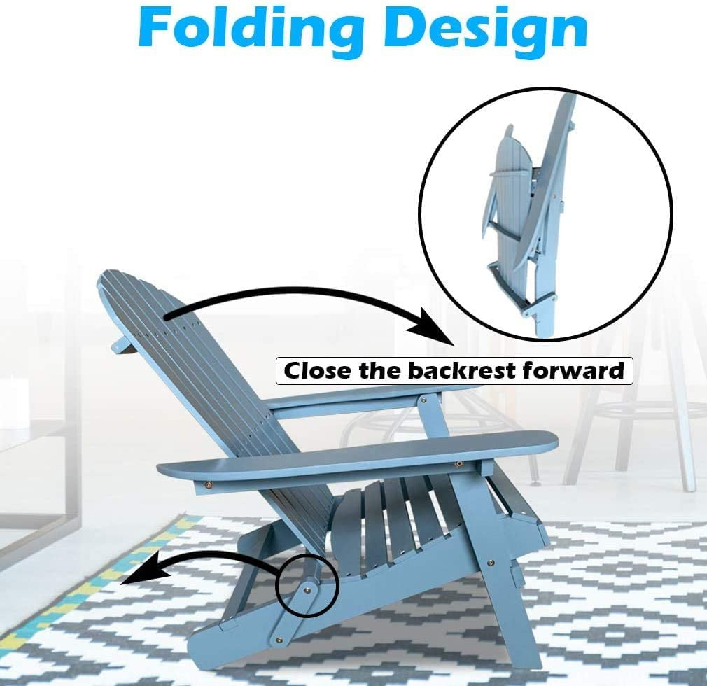 Folding Adirondack Chair Outdoor Patio Chairs Weather Resistant Plastic Fire Pit Chairs Wooden Adirondack Lounger Chair Accent Furniture for Garden Backyard, TURQUOISE