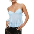 thumbnail image 1 of SUNSIOM Camisole Plissée pour Femmes Mini Nœud devant Bretelles Spaghetti Col en V Dentelle Hauts Courts, 1 of 6
