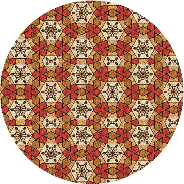 Ahgly Company Machine Washable Indoor Square Transitional Yellow Orange Area Rugs, 3' Square