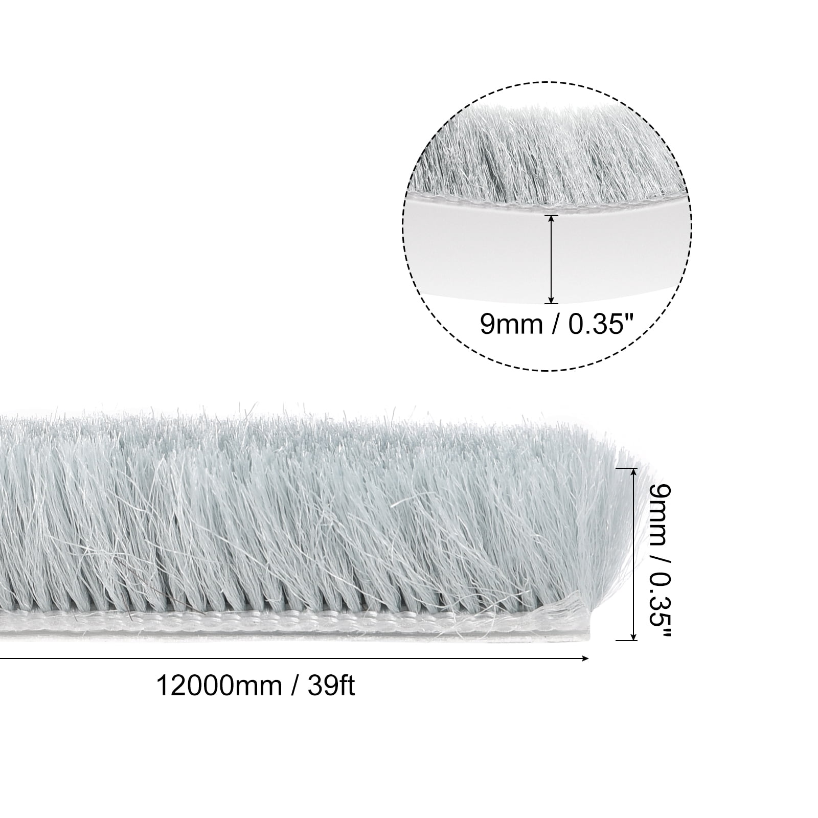 Uxcell 2 Pack Weather Stripping Brush, 39ft L x 0.35" W x 0.35" H Self-Adhesive Seal Weatherstrip Sweep Brush Gray for Door Window