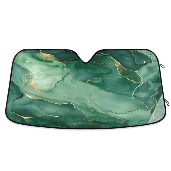 Green Gold Marble Car Windshield Sun Shade Foldable Car Front Window Visor Heat and UV Protection 53x23.5