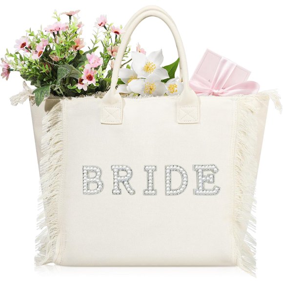 Bride Beach Gifts Tote Bag Wedding Large Bridal Shower Gift Pearl Rhinestone Tote Bag for Engagement Bachelorette