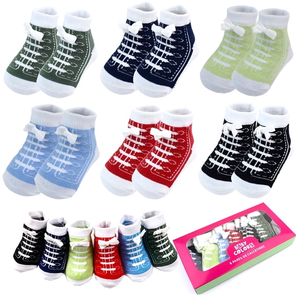 OQRKI 6 Pairs Baby Infant Girl Cotton Newborn Boy Ankle Socks 0-6 Months Toddler Socks