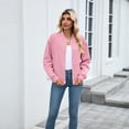 thumbnail image 5 of Cyglowse Womens Bomber Jacket Zip Up Textured Casual Lightweight Trendy Outerwear Coat Spring Winter Varsity Jackets Pink M, 5 of 6