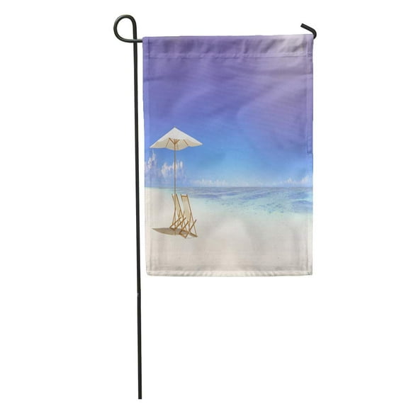 NUDECOR Blue Umbrella Deck Chair Tropical Beach Scene Peaceful White Samoa Garden Flag Decorative Flag House Banner 12x18 inch