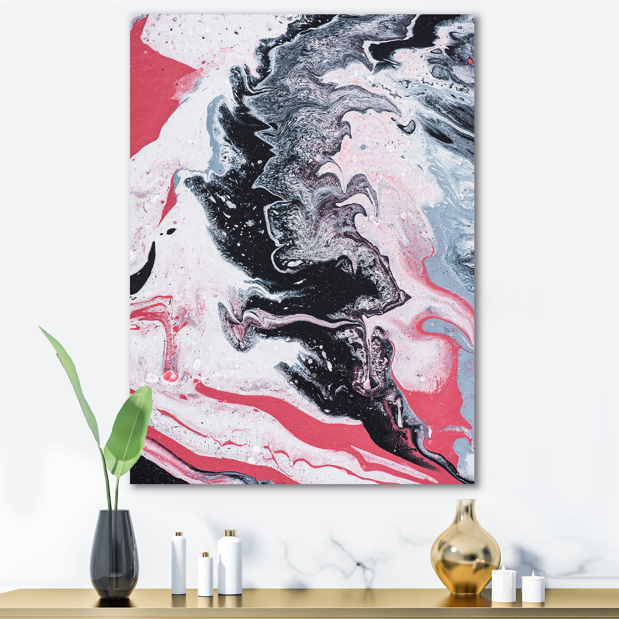 Designart ' Abstract Marble Composition In Gray and Pink I ' Modern Canvas Wall Art Print