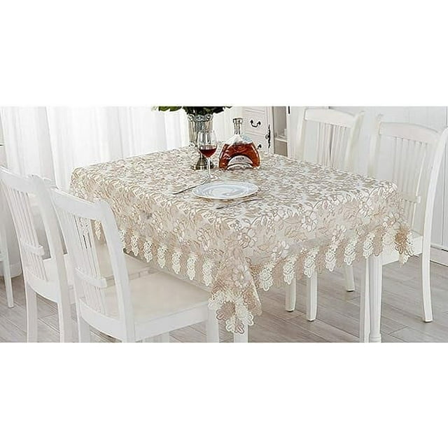 Xiao Hua Mantel de poliéster con encaje bordado, rectangular, para fiestas, bodas, cocinas, comedores y decoración del hogar, 132 x 178 cm, color beige.