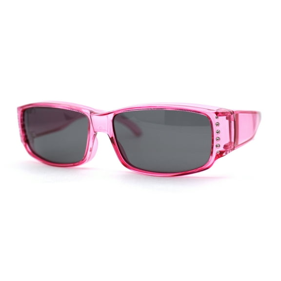 Polarized 58mm Womens Rhinestone Trim Slim Fit Over Sunglasses Pink Black