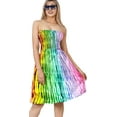 thumbnail image 4 of LA LEELA Women's Boho Smocked Mini Flowy Beach Evening Dress Swing Tube Top Strapless Dresses for Women One Size Tie Dye, Multi, 4 of 5