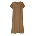 thumbnail image 4 of OSOLU Solid Color Linen Dresses For Women Flowy V-Neck Short Sleeve Maxi Dress Lightweight Summer Beach Vacation Dresses Fashionable Sundress Dresses For Women 2025 Elegant Classy, 4 of 6