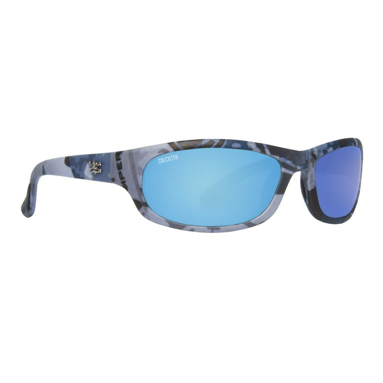 Calcutta Steelhead Polarized Fishing Sunglasses, Black Frame/Blue