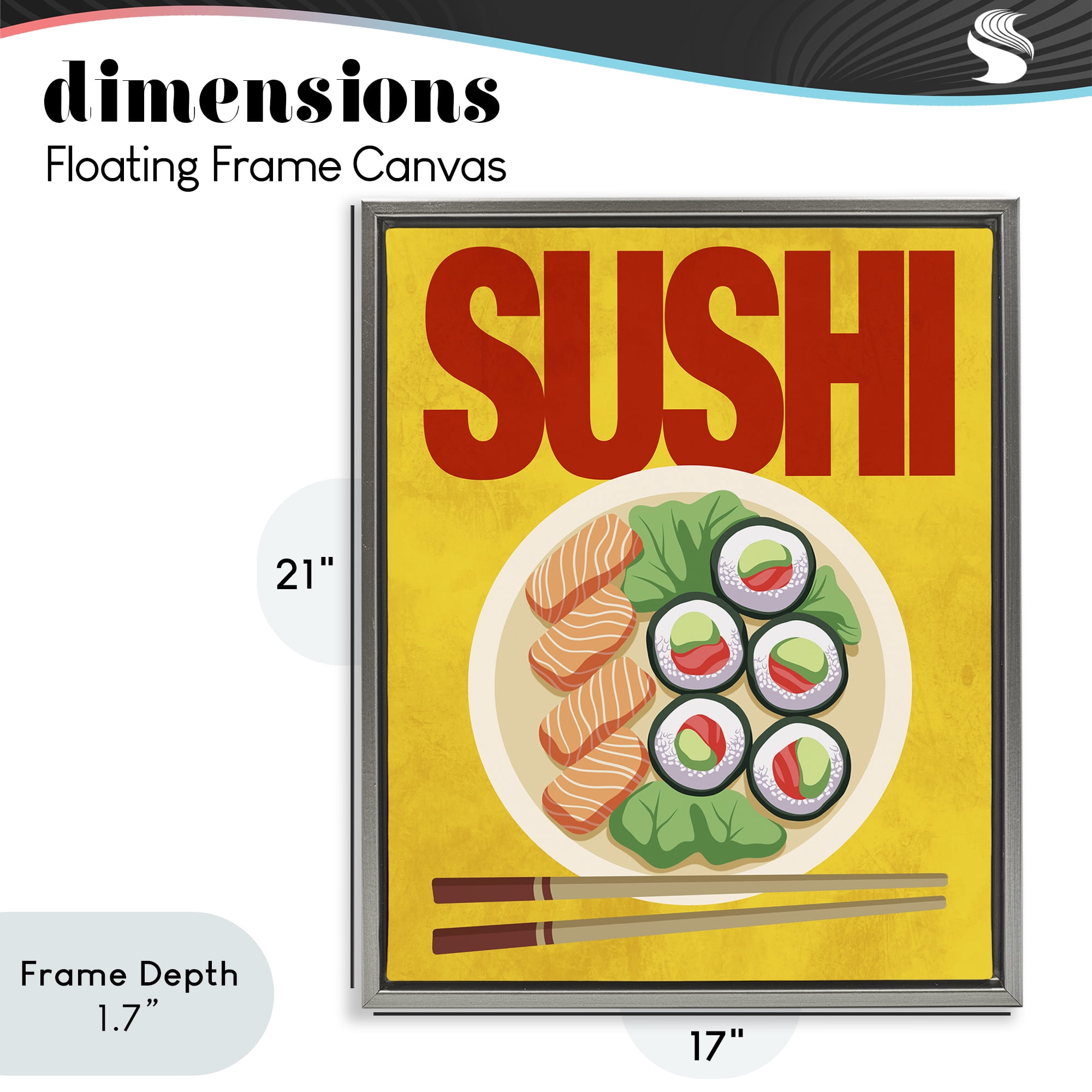 Stupell Industries Bright Sushi & Chopsticks Gray Framed Floater Canvas Wall Art, design by Marcus Prime