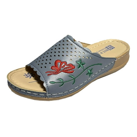 

Women Sandals Clearance 2023! Pejock Women s Platform Wedge Sandals with Arch Support Casual Thick Sole Hollowed Out Comfortable Slippers Embroidered Sandals Summer Athletic Outdoor Beach Sandals