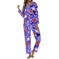thumbnail image 2 of FASHOFT Halloween Pajama Sets for Women 2 Piece Ghost Pumpkin Print Silk Satin Long Sleeve Button Down Shirts Pants Pj Sets Cute Funny Lounge Set Purple L, 2 of 5