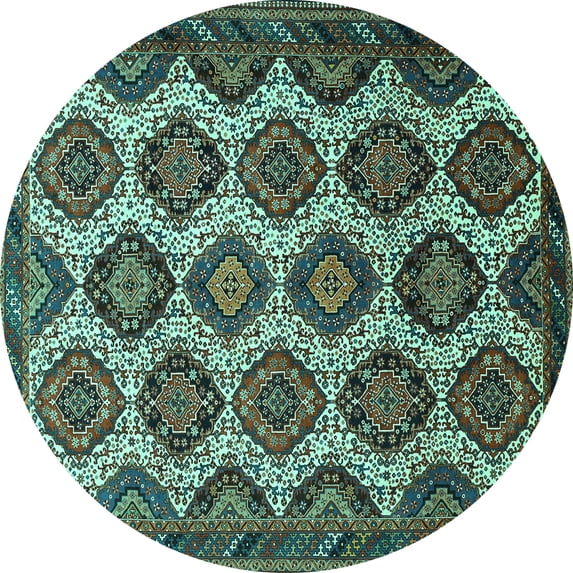 Ahgly Company Machine Washable Indoor Round Persian Turquoise Blue Traditional Area Rugs, 4' Round