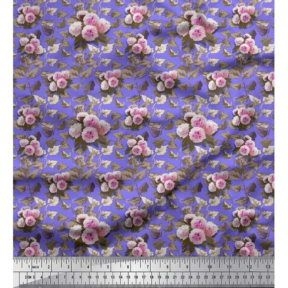 Soimoi Velvet Fabric Leaves & Peony Floral Fabric Prints by Yard 58 Inch Wide