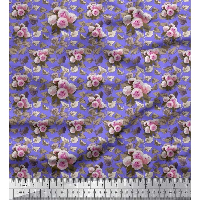 Soimoi Moss Georgette Fabric Leaves & Peony Floral Decor Fabric Printed Yard 42 Inch Wide