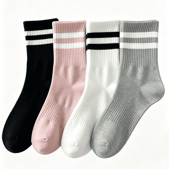 Classic Striped Crew Socks for Women, Soft Breathable Athletic Socks